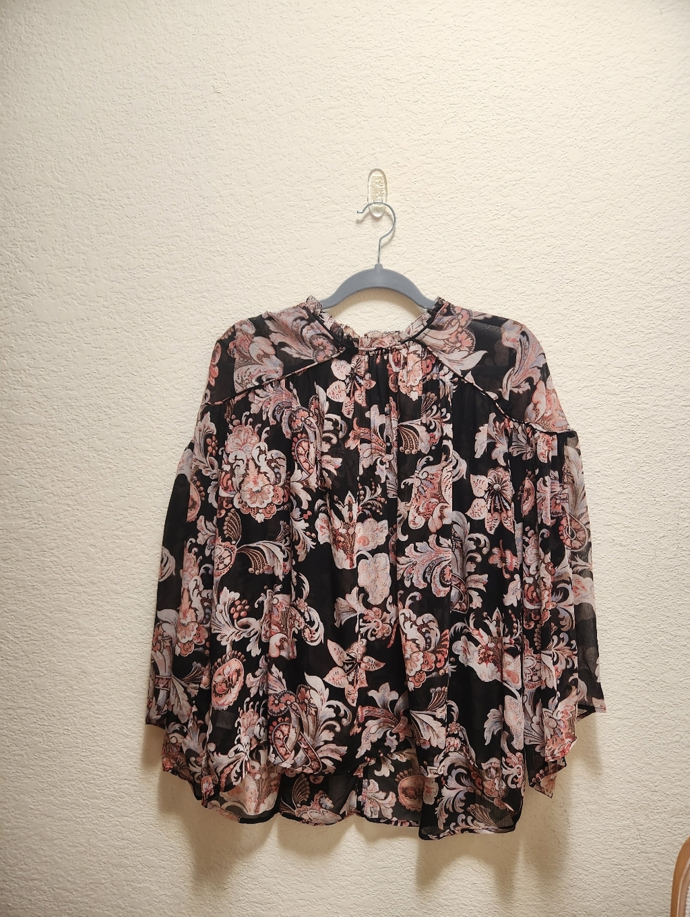 LOFT Sheer Floral Print Peasant Blouse Bell Sleeves Small
